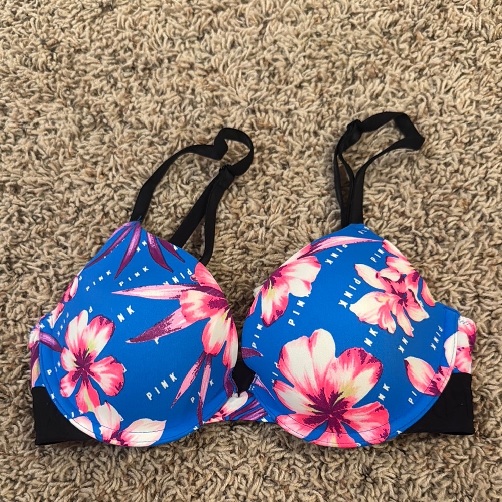 PINK Victoria's Secret Blue and Pink Floral Bra